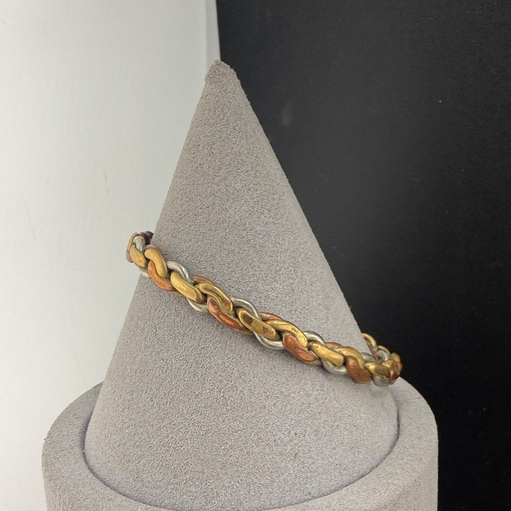 Vintage Sergio Lub Cuff Bracelet Multi Tone Hammered Braided 6.5 READ